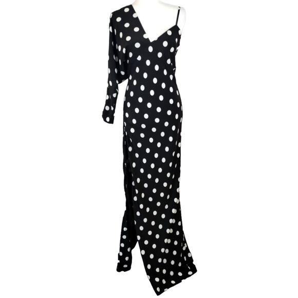 AO Michelle Mason Black White Polk Dot High Maxi Dress NWT Size 0 Asymmetrical - Picture 1 of 14